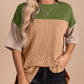 Ribbed Crew Neck Colorblock Top