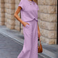 Textured Top and Wide-leg Pants Set