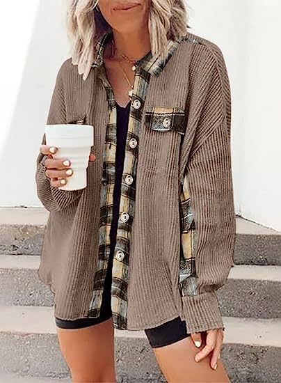 Plaid Waffle Knit Shacket