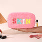 Plush Chenille Embroidered Letter Cosmetic Bag