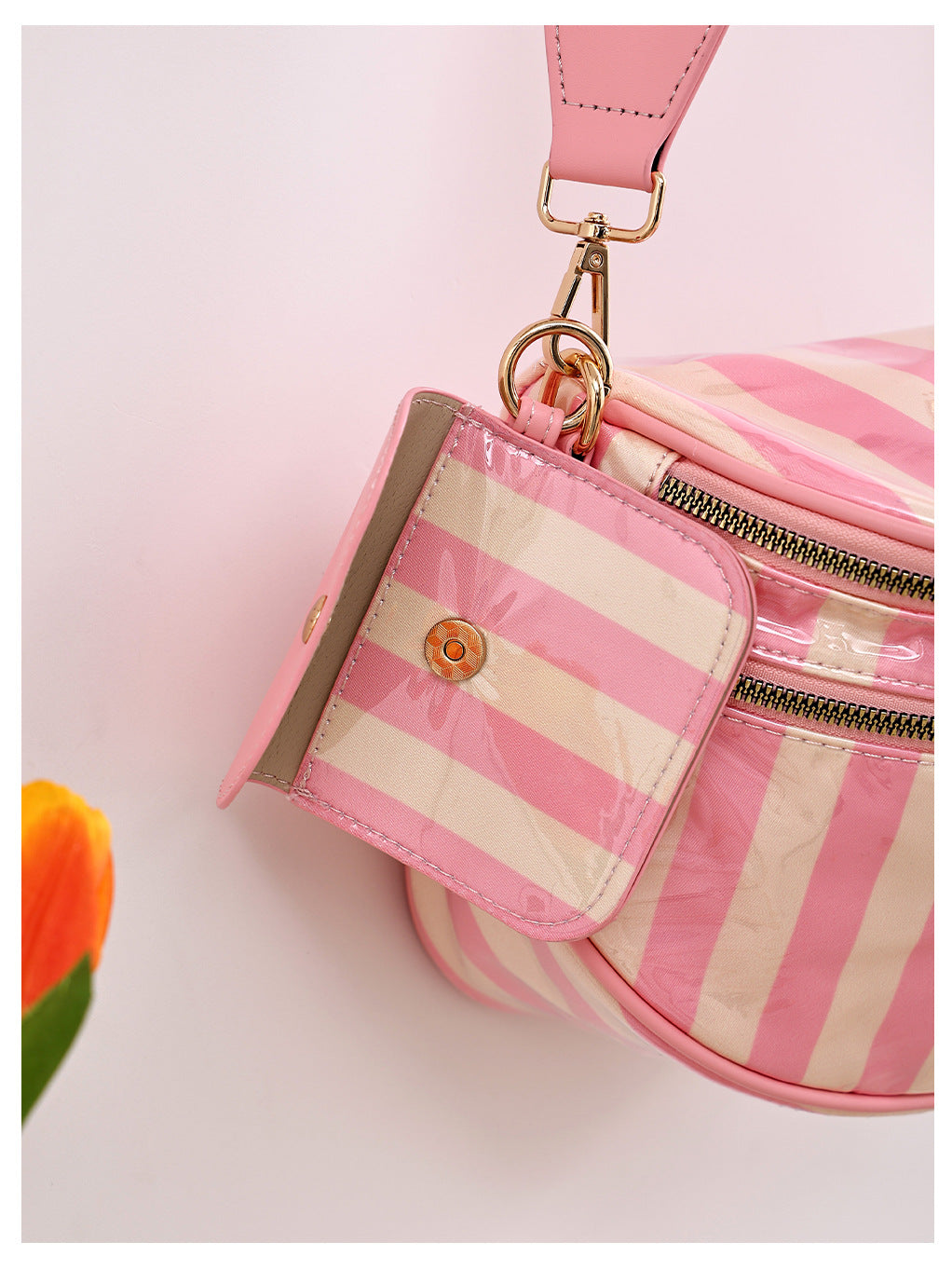 Striped Crossbody Belt Bag with Coin Pouch