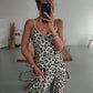 Leopard Print Loose Suspenders Jumpsuit