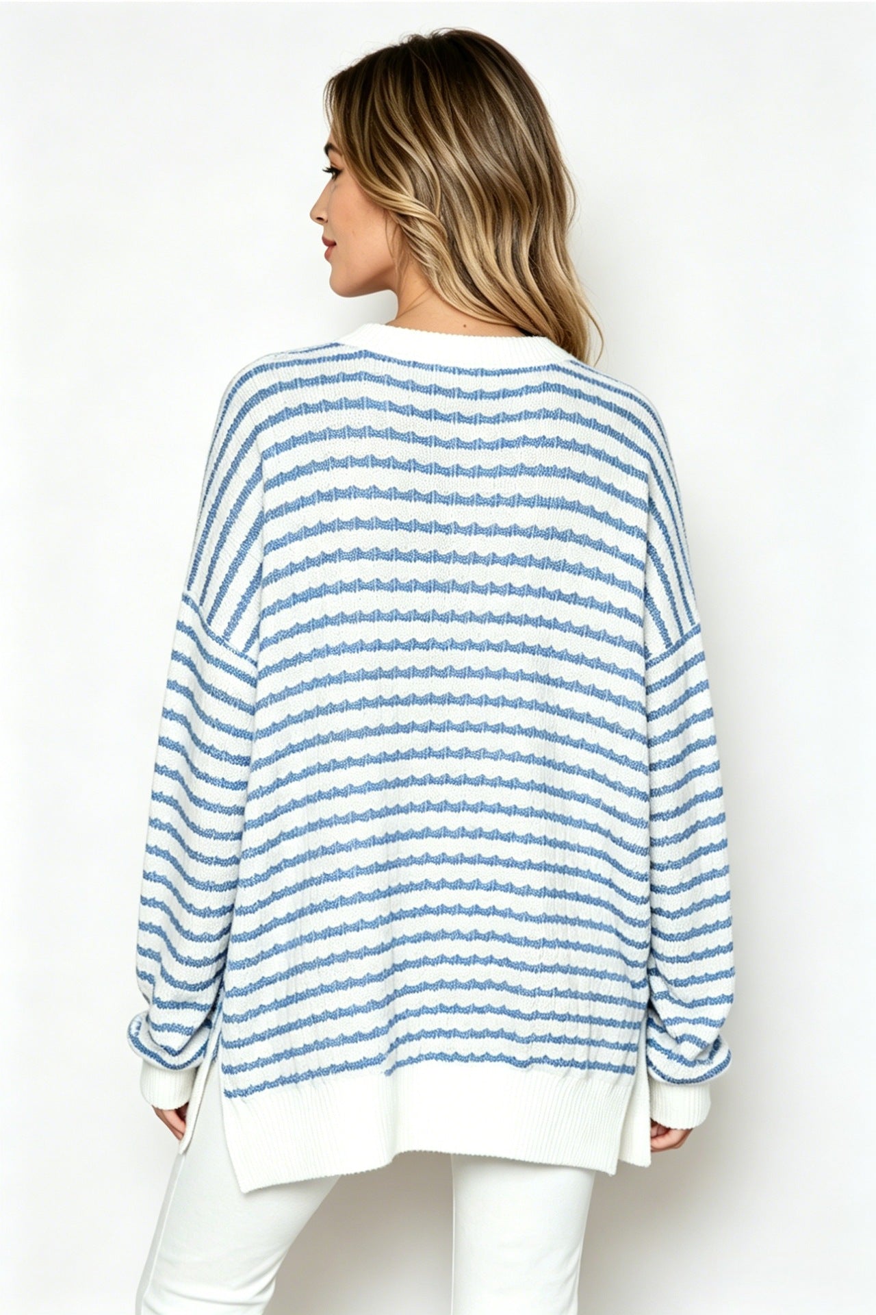 Bubble Poly Cotton Stripe Tunic with Side Slit