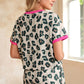 Brown Unique Leopard Print Contrast Trim Top Loose 2pcs Short Set