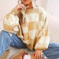 Women's Plus-Size Loose-Fit Color-Block Long-Sleeve Crew-Neck Knit Sweater