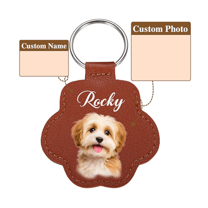 Custom Pet Memorial PU Leather Keychain