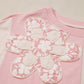 Apricot Color Block Flower Patched Loose T Shirt