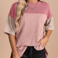 Ribbed Crew Neck Colorblock Top