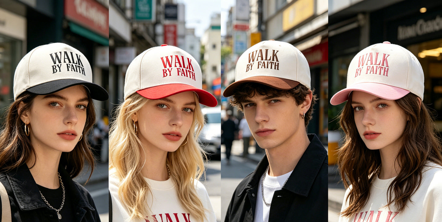 "Walk by Faith" Embroidered Retro Color-Block Trucker Hat