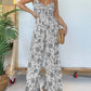 Button V-neck Floral Suspender Jumpsuit