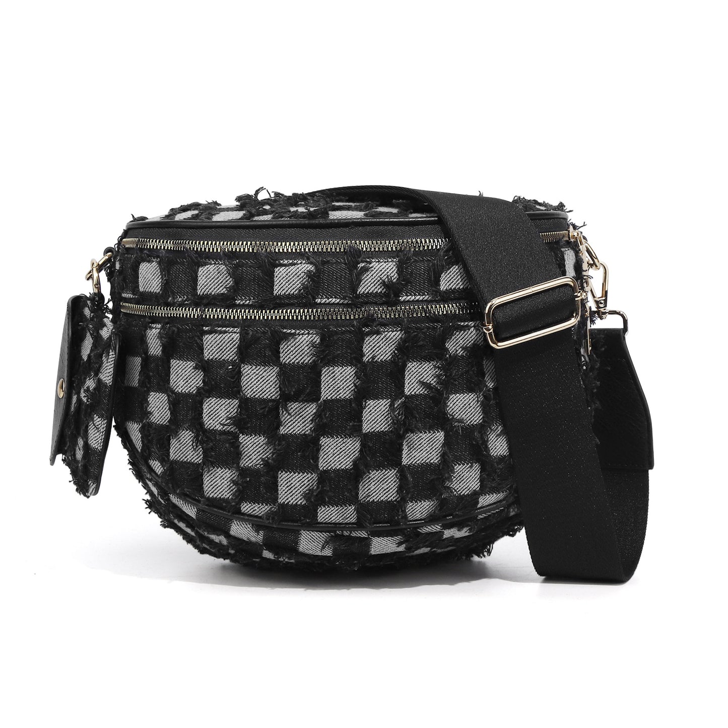 Checkered Crossbody Bag with Detachable Pouch