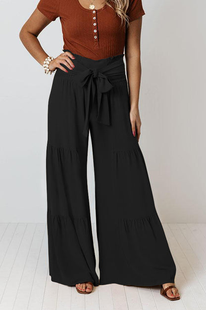 Boho Strappy Elastic Waist Wide Leg Pants