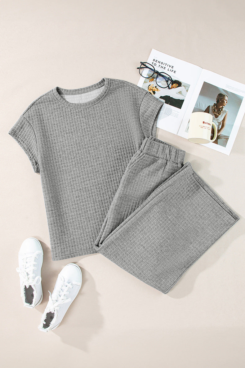 Textured Top and Wide-leg Pants Set