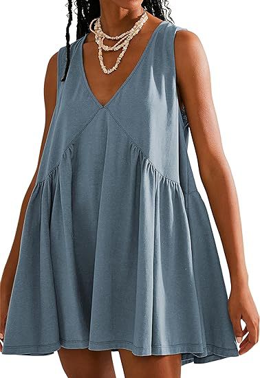 V-neck Sleeveless Pleated Pocket Dress