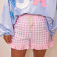 Gingham Print Ruffle Striped Detail Lace Tie Shorts