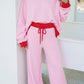 Block Trim Long Sleeve Pullover Drawstring Shift Pants Set