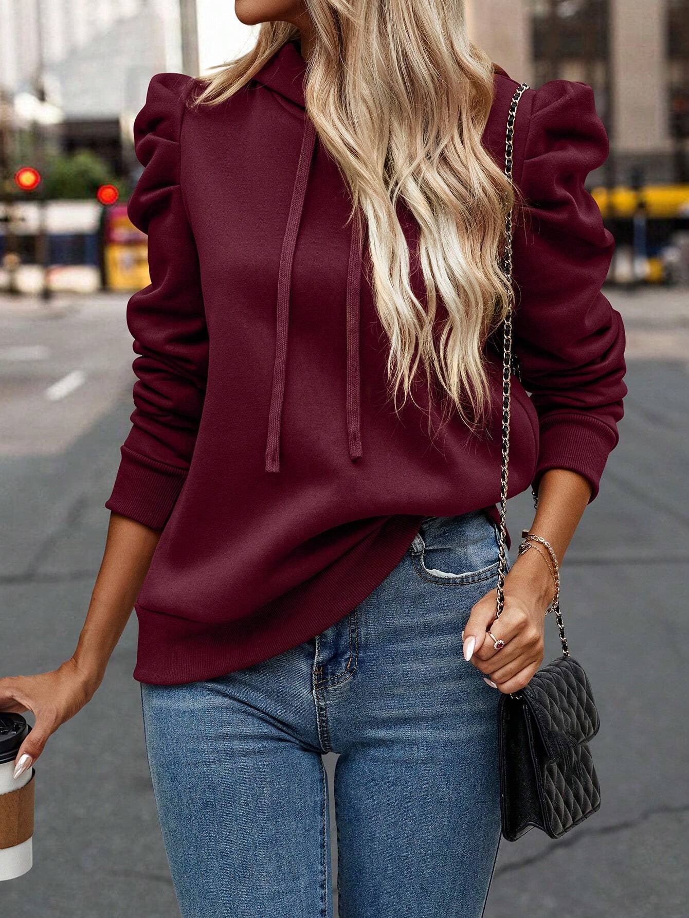 Ruched Puff Long Sleeve Hoodie