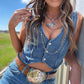 Western Button V Neck Denim Vest Top