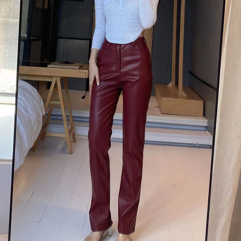 PU Leather Wide-leg Pants