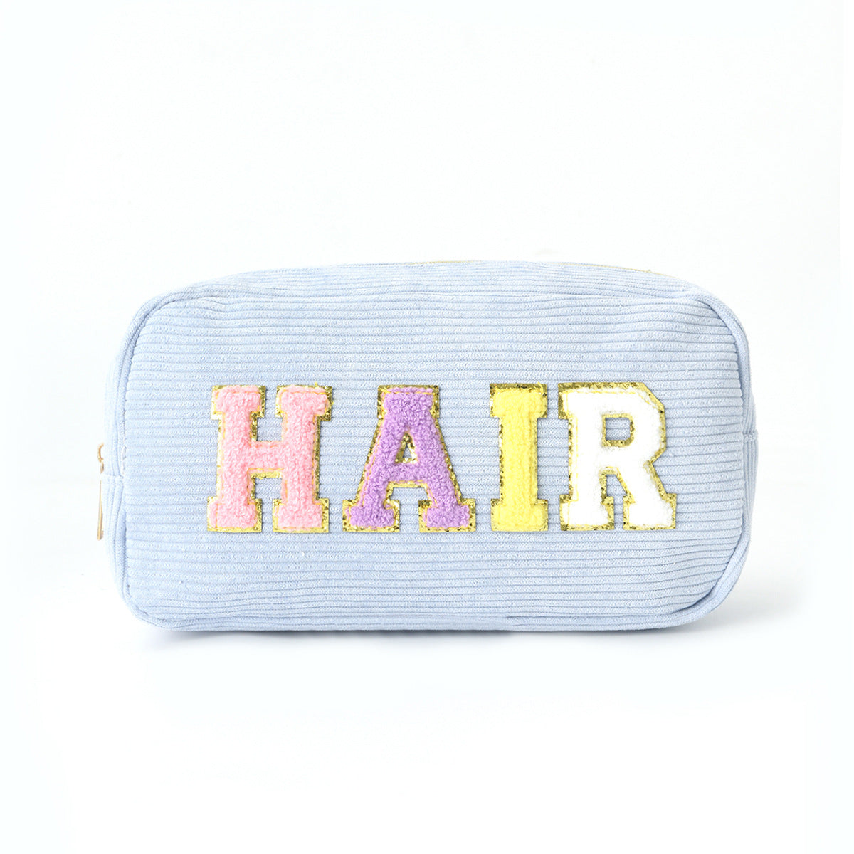 Corduroy Cosmetic Bag with Embroidered Letters