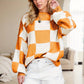 Women's Plus-Size Loose-Fit Color-Block Long-Sleeve Crew-Neck Knit Sweater