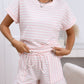 Stripe Knitted Short Sleeve Top and Drawstring Shorts Set