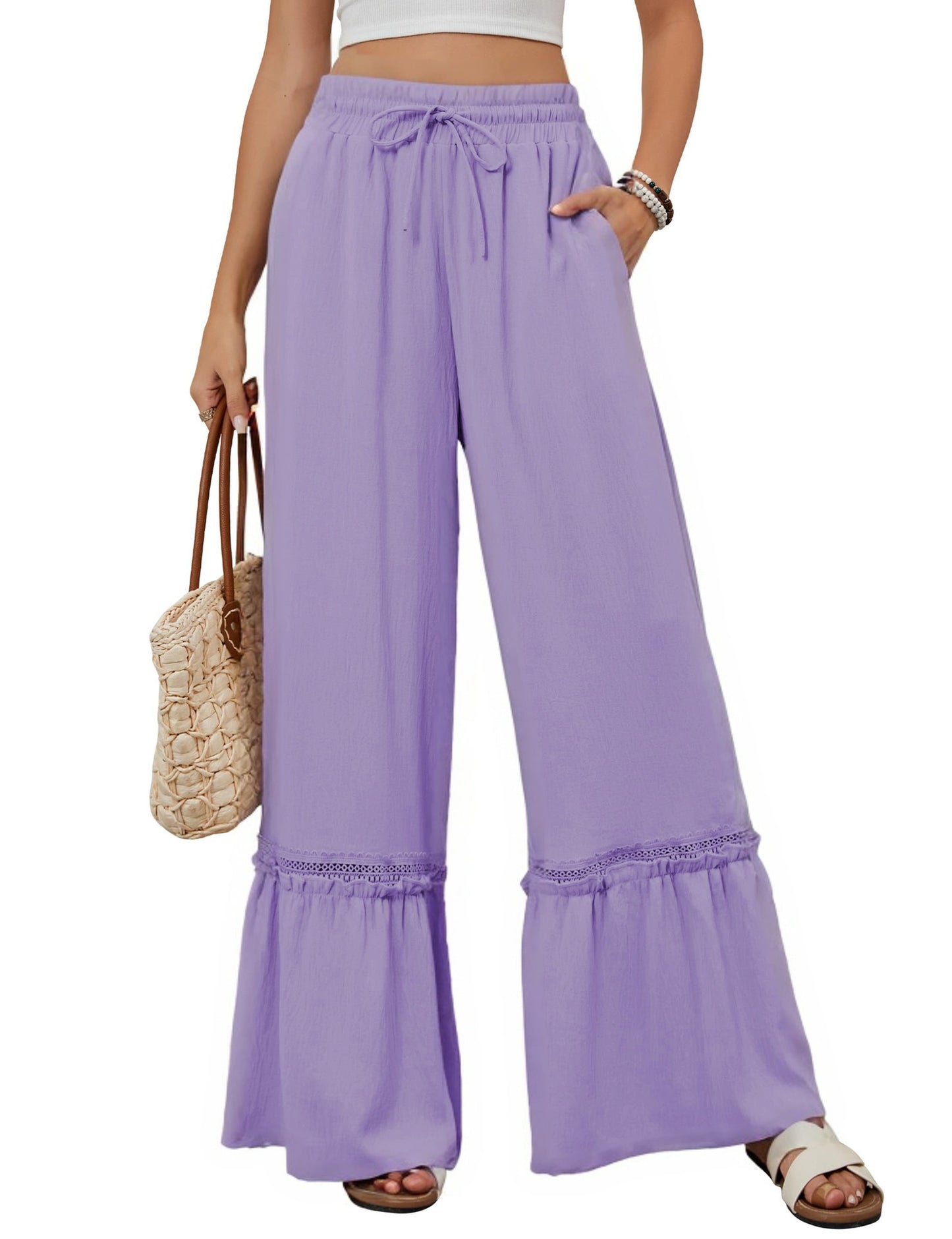 Women's Drawstring Wide-Leg Trousers