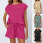 Short Sleeve Lounge Top and Shorts Set with Relaxed Fit