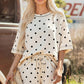 Polka Dot Short Sleeve Loose Top Drawstring Shorts Set