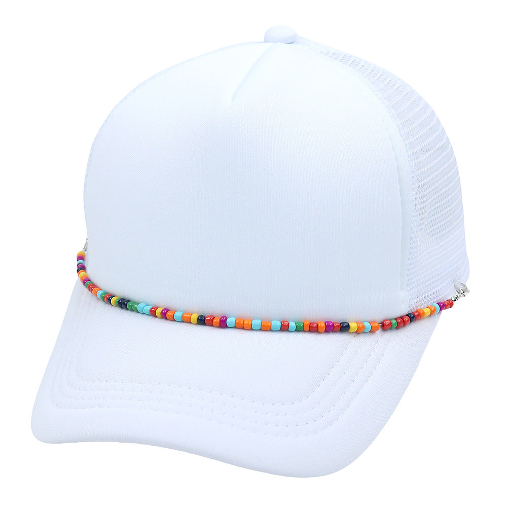Multicolor Beaded Band Black Trucker Hat