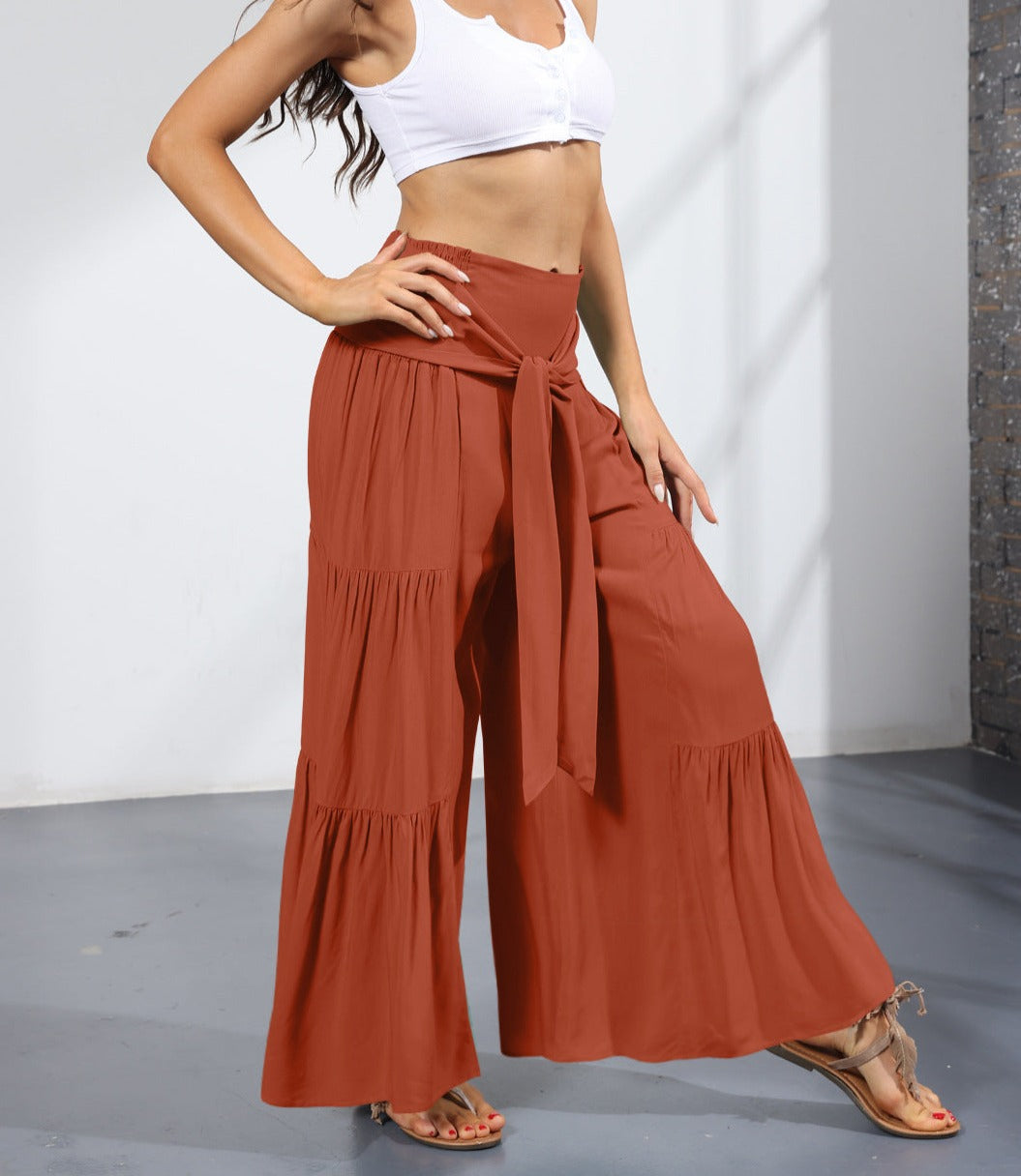 Boho Strappy Elastic Waist Wide Leg Pants