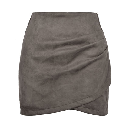 Faux Suede Wrap Bodycon Midi Skirt