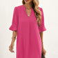 Notched Neck Flounce Sleeve Tunic Dress