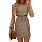 Four Leaf Clover Eyelet Textured Square Neck Drawstring Mini Dress