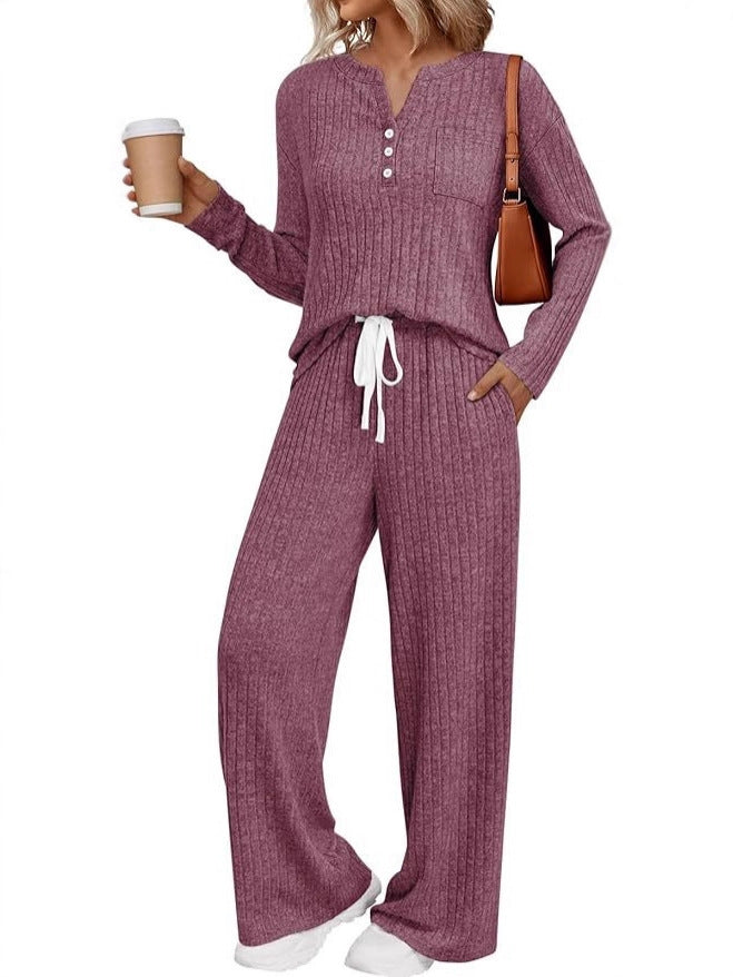 V-neck Outerwear Two-piece Pajamas for Women