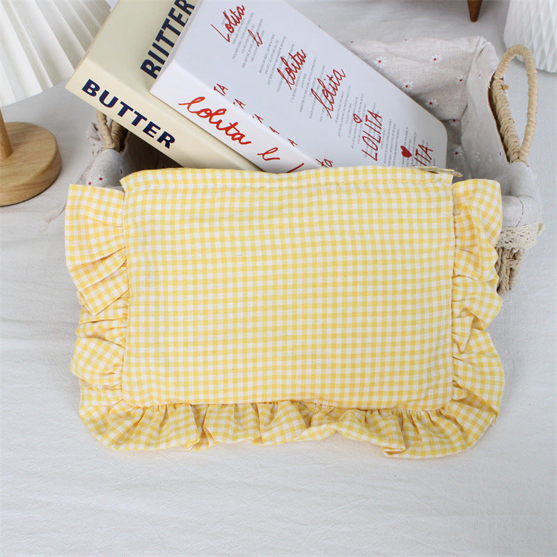 Customizable Text Floral & Plaid Zippered Makeup Bag