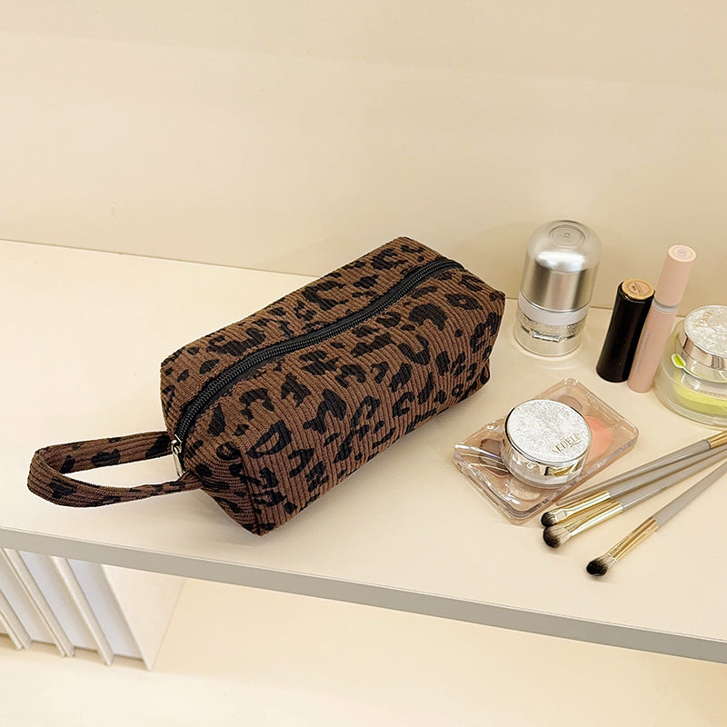 Corduroy Leopard Print Cosmetic Bag
