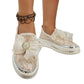 Ribbon Tie Stitch Detail Lace Flat Shoes