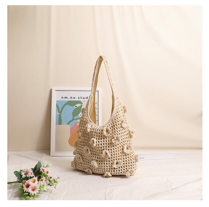 Floral Cotton Thread Woven Tote Bag