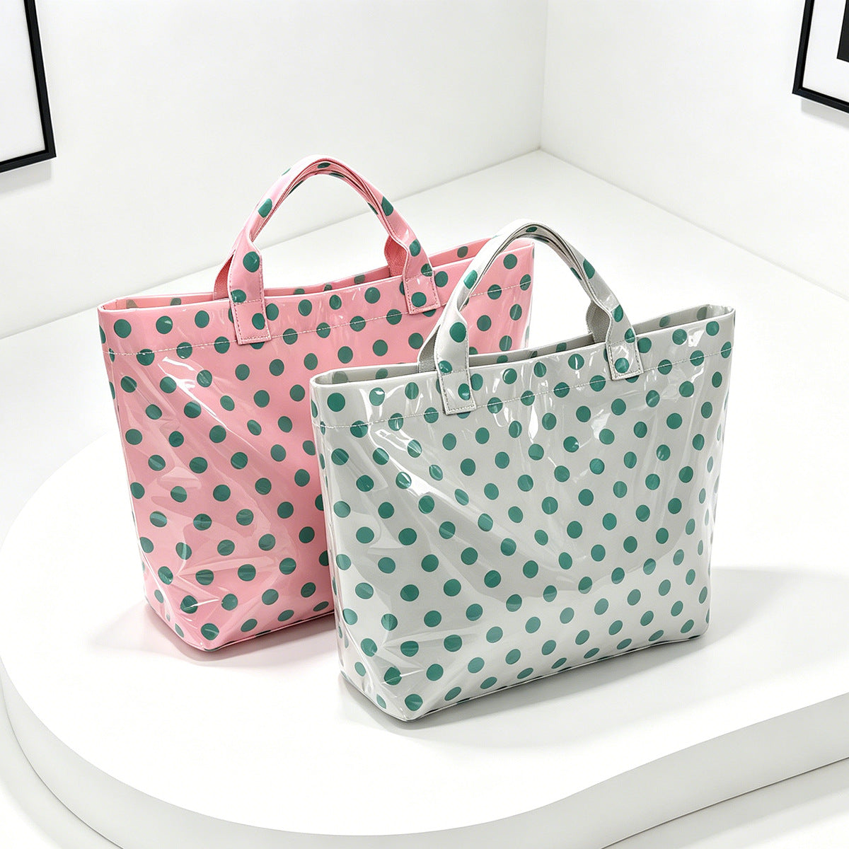 Polka Dot Durable Waterproof PVC Tote Bag