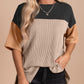 Ribbed Crew Neck Colorblock Top