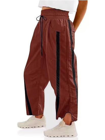 Retro Contrast Side Stripe Wide Leg Track Pants