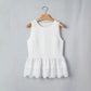 White Sleeveless Smocked Lace Peplum Top