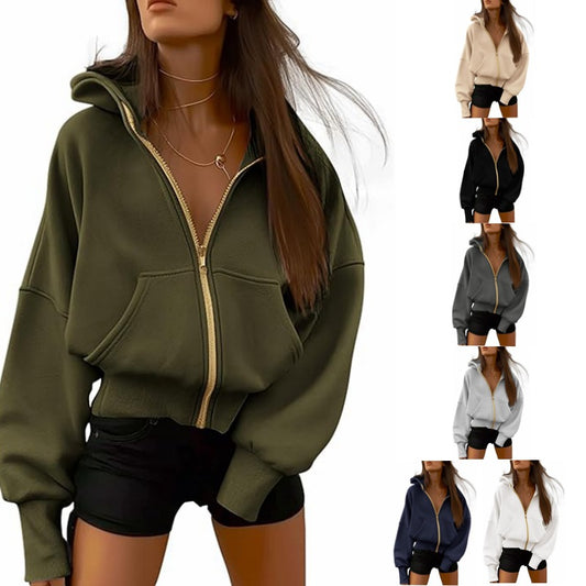 Women's Zip-Up Long Sleeve Fleece Hooded Sweatshirt Jacket