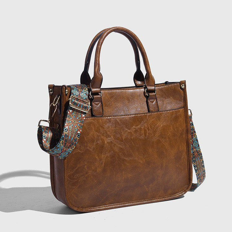 Vagan Leather Shoulder Bag with Adjustable Geometric Strap
