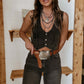 Western Button V Neck Denim Vest Top