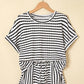 Stripe Knitted Short Sleeve Top and Drawstring Shorts Set