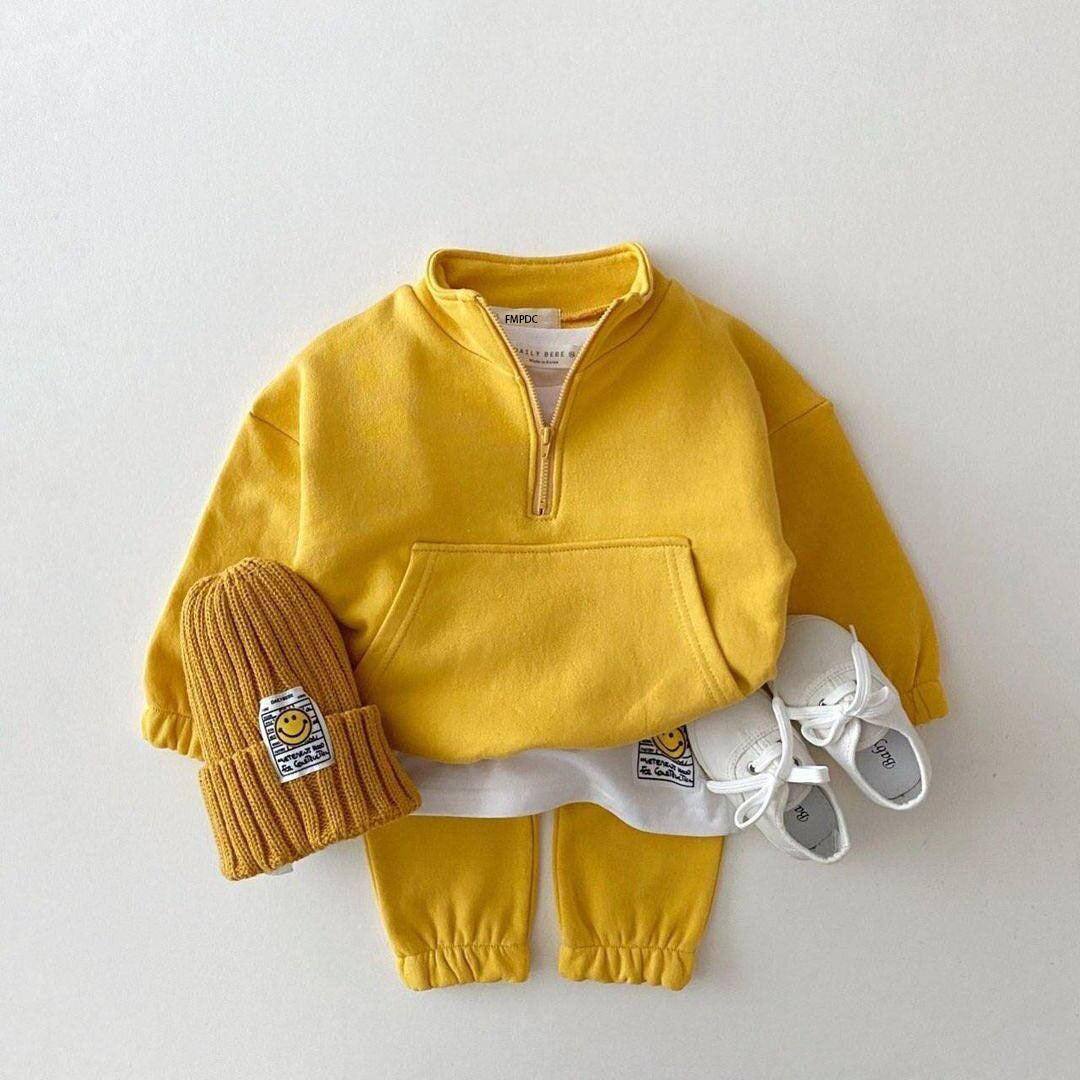 Kids Casual Half-Zip Sweatshirt & Joggers Two-Piece Matching Outfit