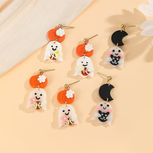 Halloween pumpkin geometric ghost earrings fun earrings（moq2）