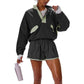 Contrast Color Stitching Long-sleeved Top and Shorts Set(moq2）
